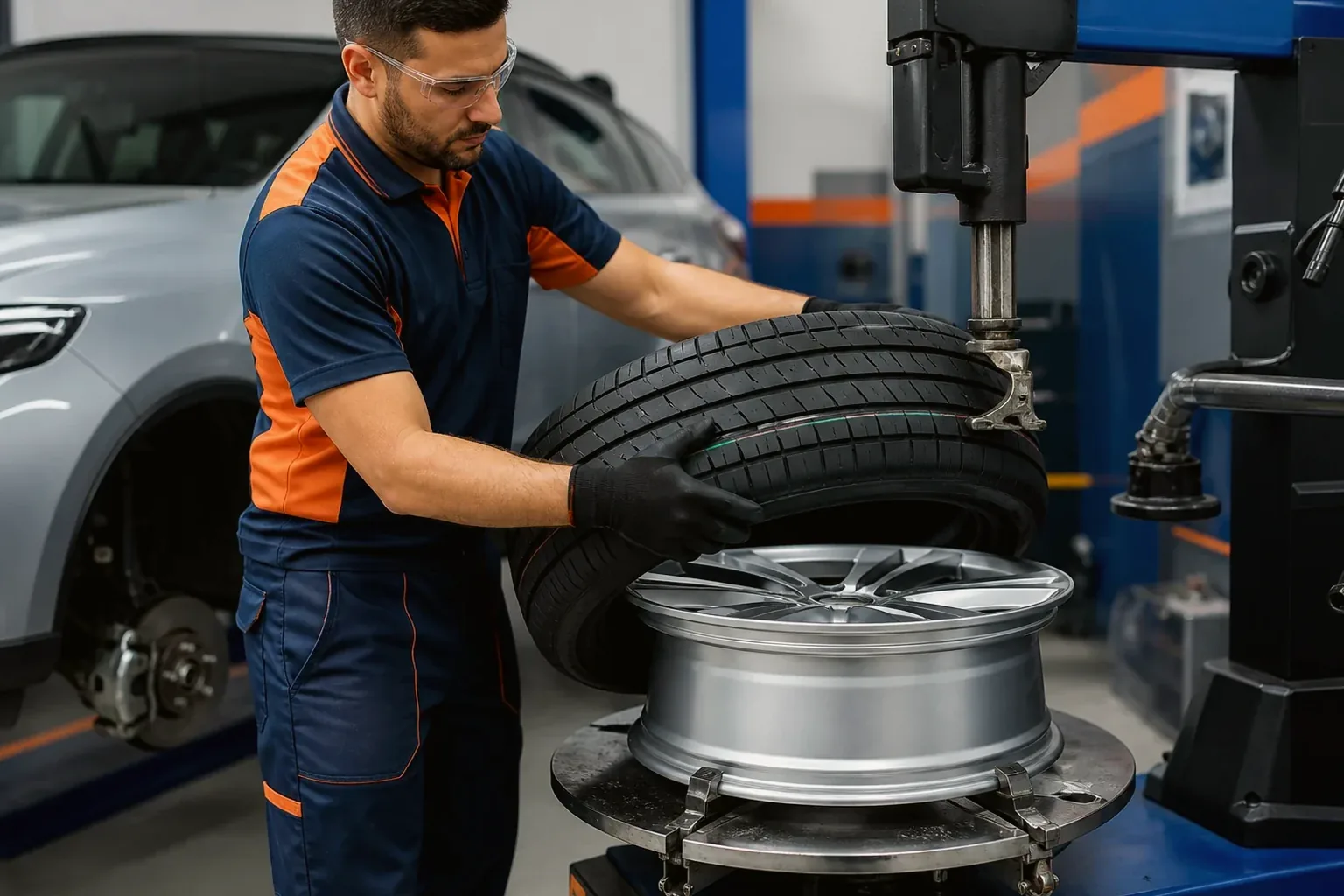 Profissional trocando pneus de um carro em Lagarto.